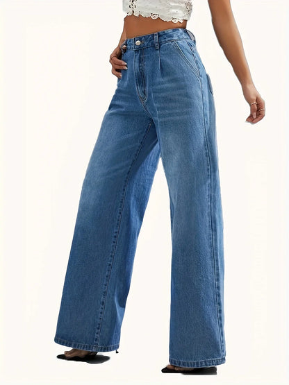 New women's cross-border European and American style solid color jeans women's straight wide leg pants casual all-match
