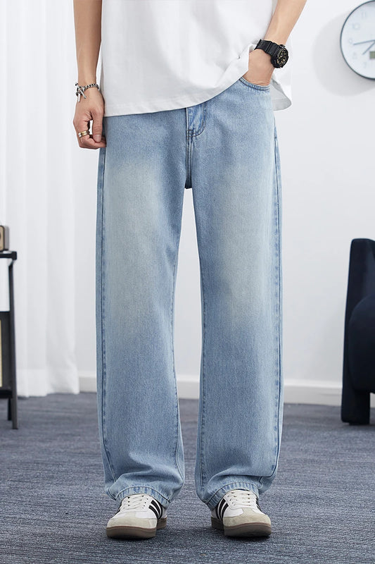 2025 Spring/Summer Korean Style Straight Leg Lyocell Jeans Men's Fashion Versatile Loose Thin Pants Men's Washed Retro ﻿