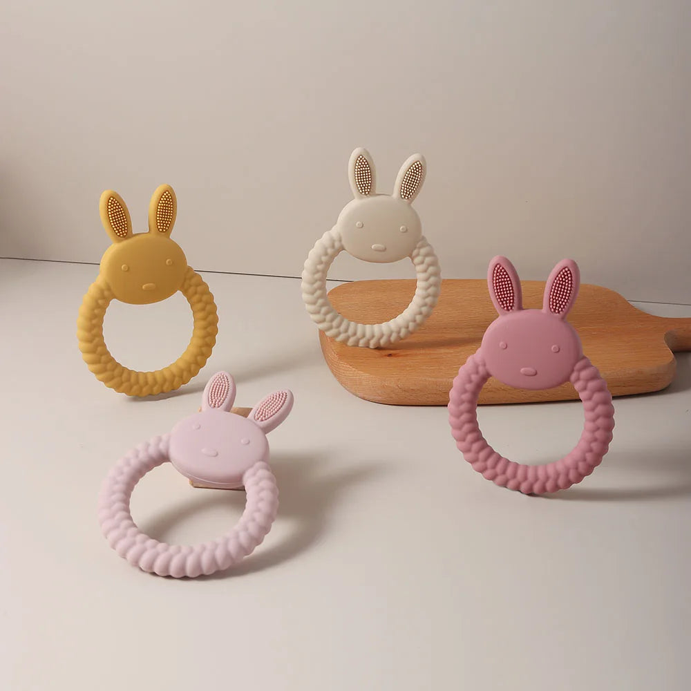 Cute Baby Rabbit Baby Toy Food Grade Safe Silicone Toothbrush bunny Teether Toy Teething Set