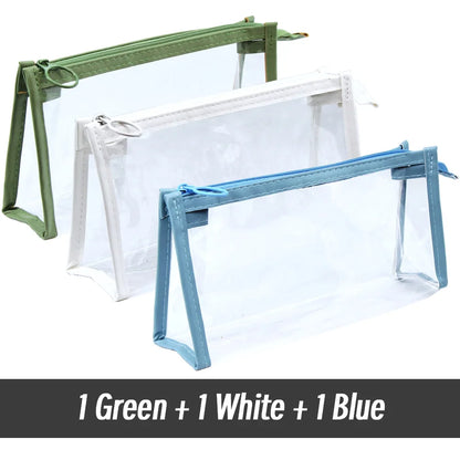 Transparent Triangular Pencil Case Large Capacity Simple Pen Bag Kawaii Cosmetic Bag School Study Stationery Office Supplies