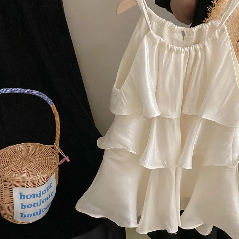 Korean children's clothes 2023 summer new girls' sweet temperament dress  cake Slip dress kids clothes