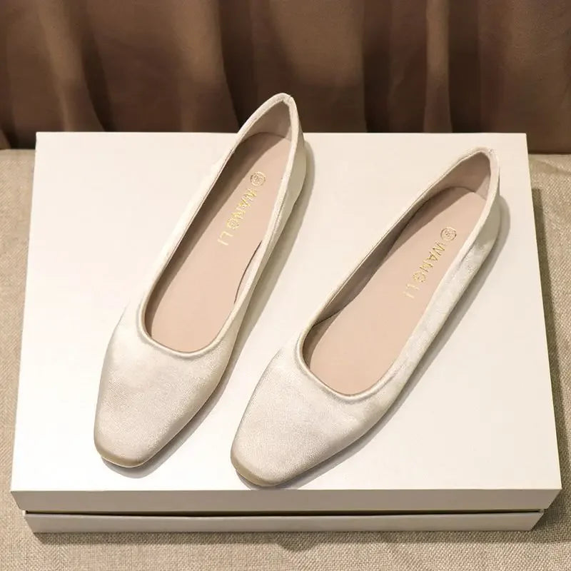 Shoes For Women Low Heel Elegant Office Slip-onSquare Toe Woman Flats 2024 Summer Chic Novelties Offer High Quality Fashion