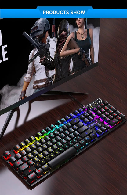 Wired Office Gaming Keyboard Mouse Set USB RGB Backlight Luminous Mechanical Feel Keyboard For Laptop Computer PC Accessories