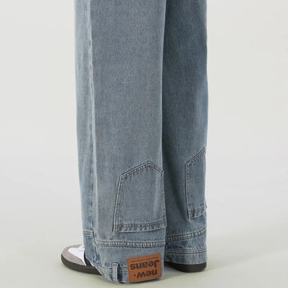 Vintage American Retro Reverse Side Turned Denim Jeans Men Women Couple Straight Wide Leg Baggy Drag Pants Trendy