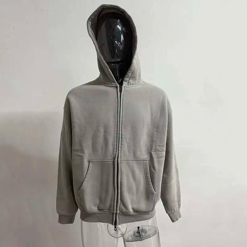 IEFB Men's Wear Wax Printing Vintage Male Hoodies Oversized Loose Zipper Water Washed Plush Sweatshirt Trendy New 9C9349