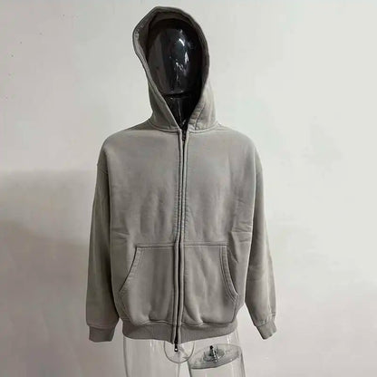 IEFB Men's Wear Wax Printing Vintage Male Hoodies Oversized Loose Zipper Water Washed Plush Sweatshirt Trendy New 9C9349