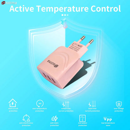 EU Plug 3 Ports USB Charger Charge For Mobile Phone Plug Charging Adapter Portable Wall Mobile Charger