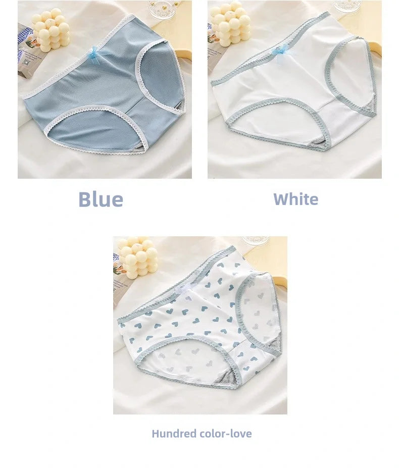 5pcs Women’s Cotton Panties Underwear Briefs Set Cute Bow Heart Plaid Print Soft Breathable Comfy Intimates Lingerie