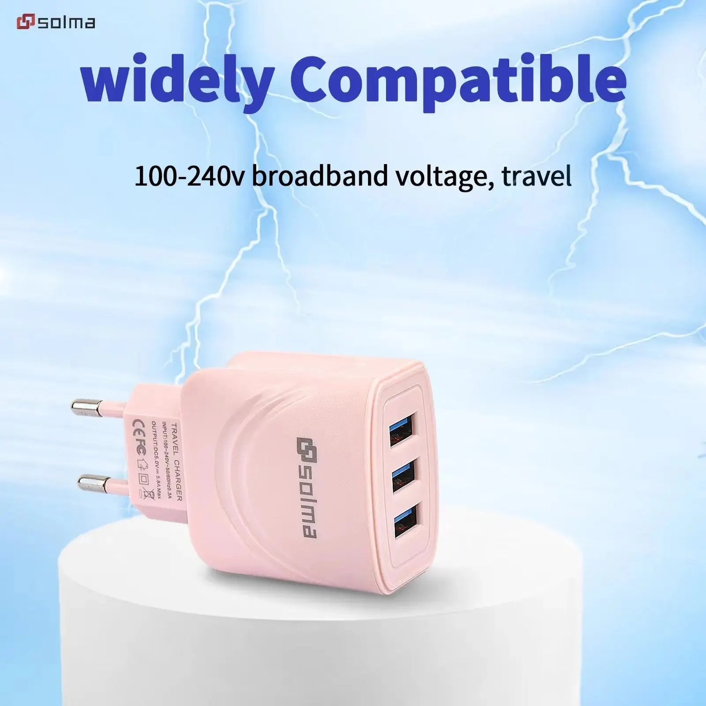 EU Plug 3 Ports USB Charger Charge For Mobile Phone Plug Charging Adapter Portable Wall Mobile Charger