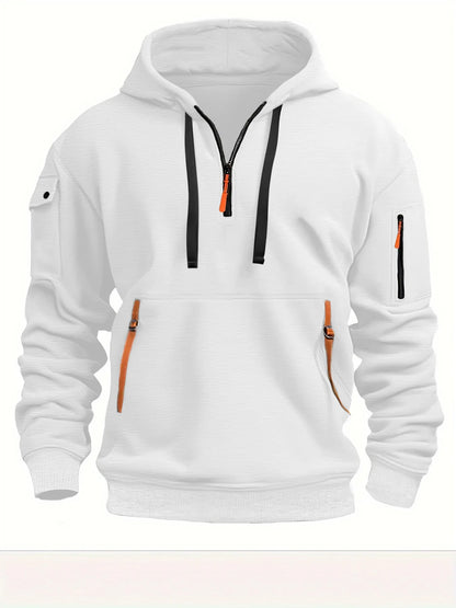 Men's Casual Sports Hoodie Spring Autumn Fashion Solid Color Long-Sleeved Pullover with Arm Pocket And Pull Rope plus Size