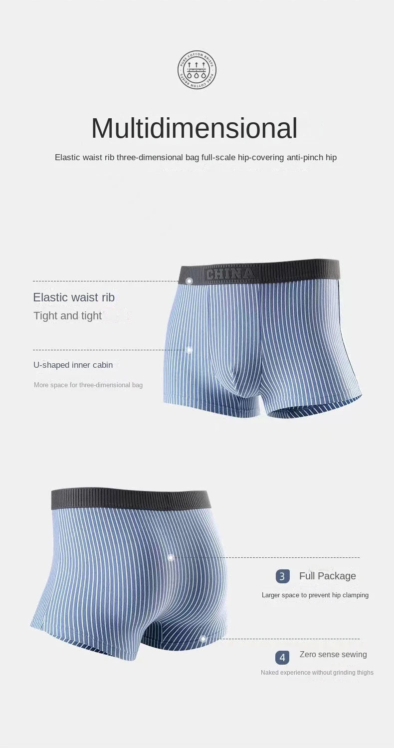 1Pcs Boxer Shorts Men's Underwear Sexy Panties Cotton Striped Man Underpants Male Boxers Homme U Convex Lingerie Free Shipping
