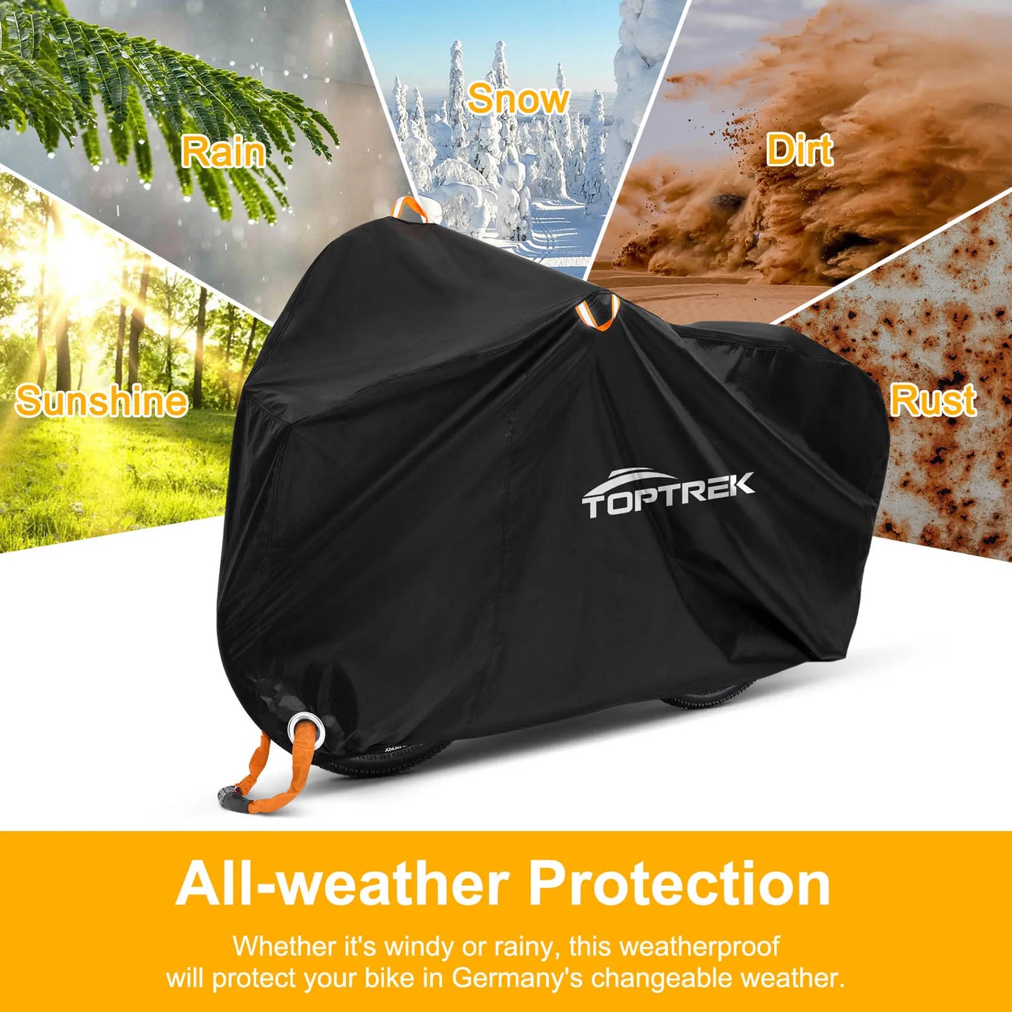 Toptrek Bike Cover 210D Oxford Outdoor Storage Waterproof & Anti-UV Bicycle Cover with Waterproof Membrane for Two Bicycles