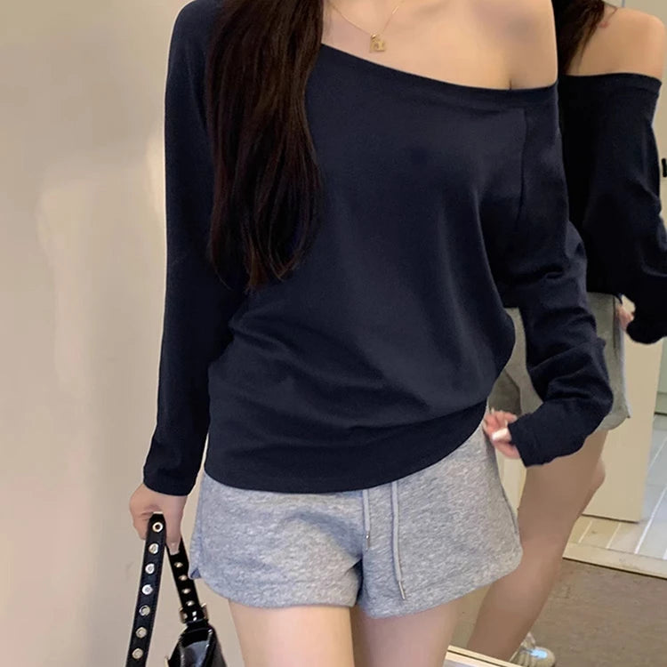 No Hat Hoodies Women Autumn Sexy Spicy Girls Solid Simple Basic Off Shoulder Baggy Cozy Streetwear Korean Style Prevalent Cool