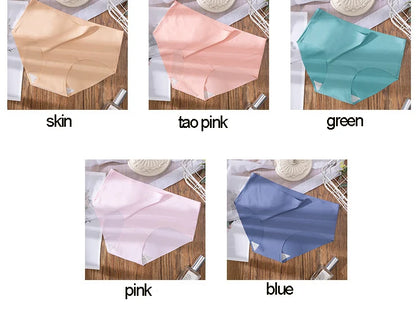 3Pcs Plus Size Underwear Women's Panties Ice Silk Solid Color Ladies Seamless Underpant Girls Briefs Breath Sexy Lingerie Female