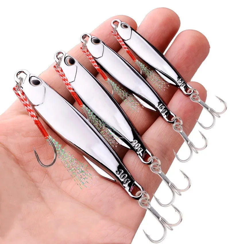 5pcs 10g 15g 20g 25g 30g Plating Silvery Metal Jig Lure Sea Fishing Bait Fishing Lure Saltwater Bass Tackle