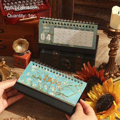 1 pc 2025 Vintage Painting Coil Desk Calendar With Memo Notes Tabletop Flip Schedule Monthly Calendar For Home Office School