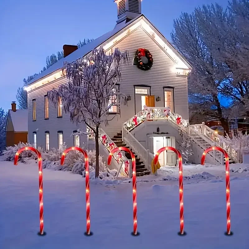 5pcs Christmas Candy Cane Pathway Lights Outdoor Garden Xmas Driveway Markers Lamp For Home Garden Yard Lawn Patio Pool Decor