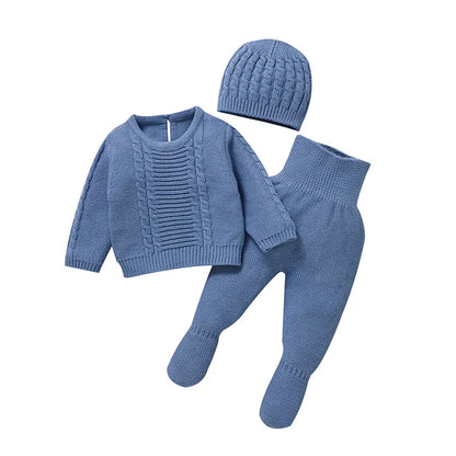 Kids Clothes Set 0-9M Autumn Winter Blue Casual Outerwear Newborn Infant Boys Long Sleeve Sweaters Pullovers+Pants Toddler Suits