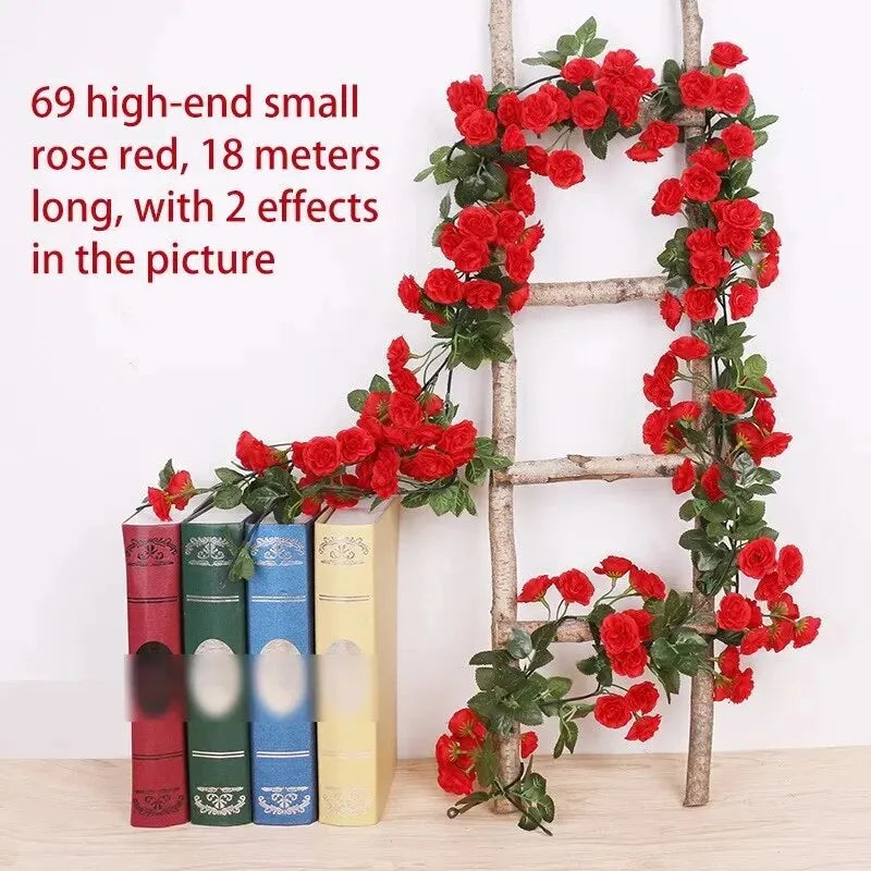2.5m 1.8m Rose Artificial Flower Vine For Wedding Garland White Pink Home Room Wedding Decoration Silk Artificial Rose Vine Han