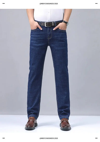2025 Four Seasons New Men's Denim Business Pants High Quality Good Fabric Comfortable Slimming Straight leg Jeans Light Blue