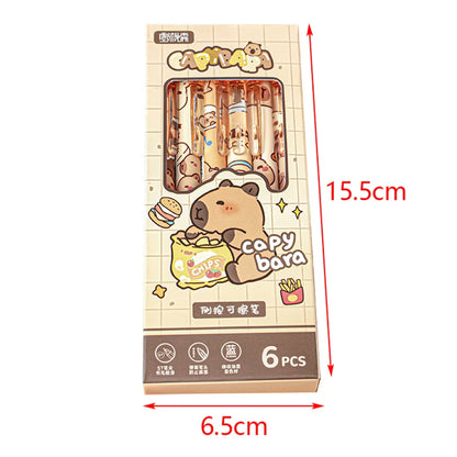 Cute Capybara Gel Pens - 6Pcs Kawaii Quick-Drying Blue Erasable Pen Set for Office, School & Aesthetic Stationery