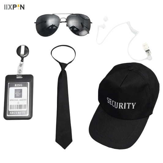 Agent Accessories Set Tie Earplugs Work Brand Glasses Hat Secret Security Service Costume for Teens Adults Cosplay Game Party