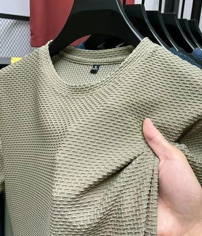 MINISO Bamboo Mesh Ice Silk T-shirt Men's Short sleeved Round Neck New T-sleeved Men's Bottom Shirt Summer Solid Color Men's Top