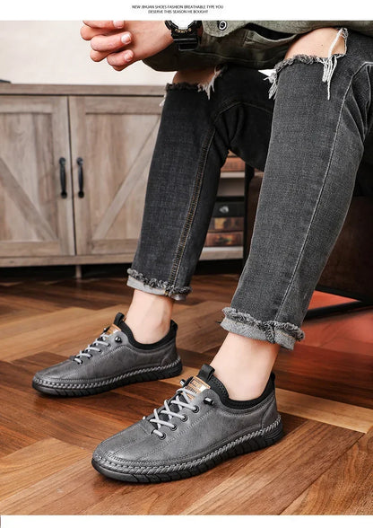 Shoes for Men Leather Casual Handmade Shoes Outdoor Hiking Sneakers Men Breathable Lace Up Sport Mens Shoes Zapatos De Hombre