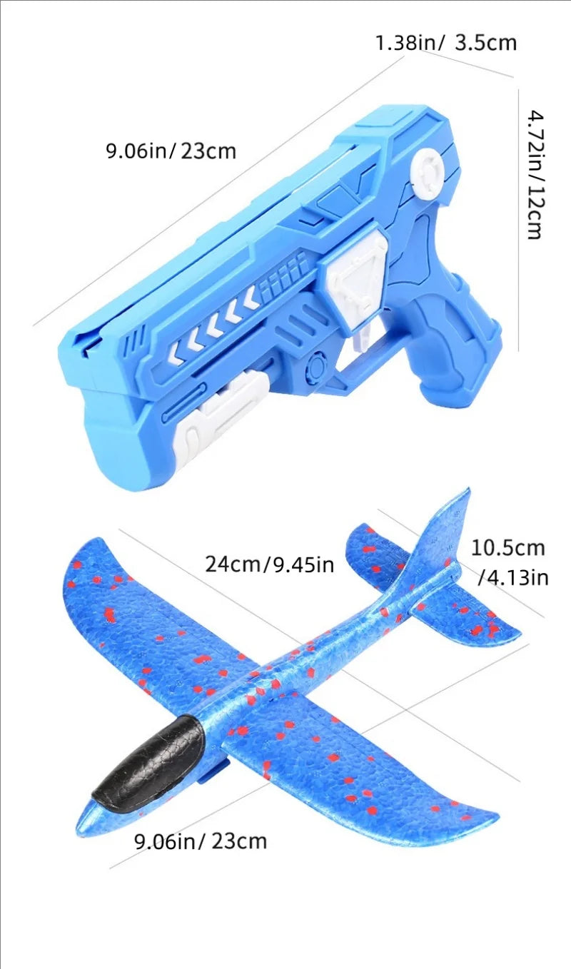 Glowing Foam Aircraft 10M Launcher Catapult Glider Aircraft Gun Toy Children's Outdoor Game Bubble Model Shooting Flying Roundab