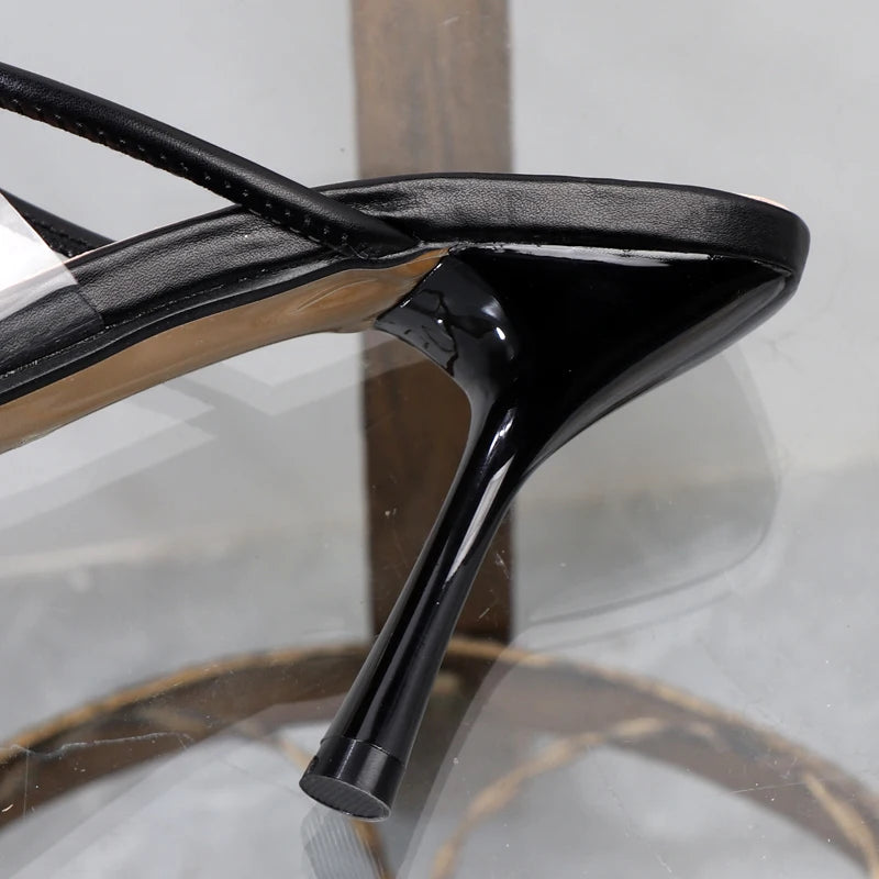 shoes for women 2025 designer luxury new stiletto flip flops clip toe outdoor Transparent slippers black temperament sandals 9CM