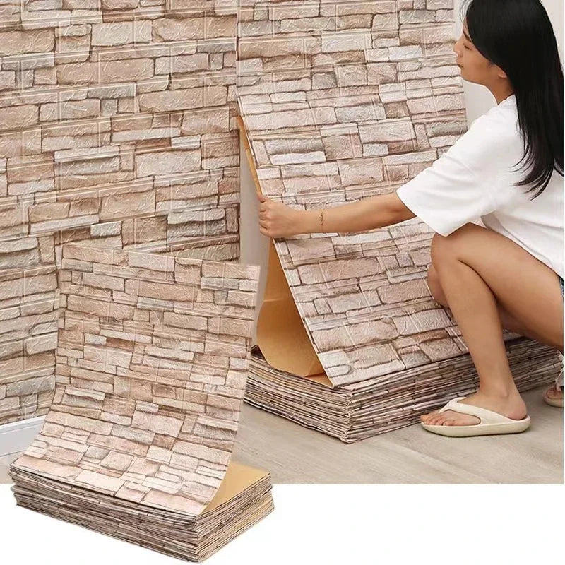 3D Wall Sticker 70cmx2m Continuous Retro Imitation Brick Wallpaper Self Adhesive Waterproof Wallcovering Living Room Wall Decor