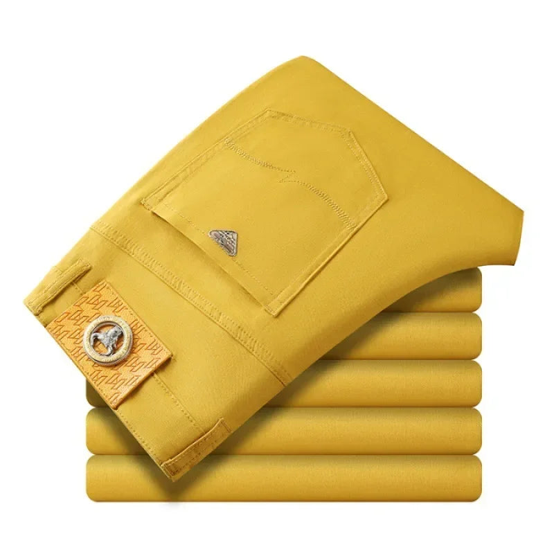 Seven-Color Stretch Jean Men's Trendy Wild Simple 97% Cotton High-End Slim-Fitting Small Straight Casual Men's Clothing Trousers