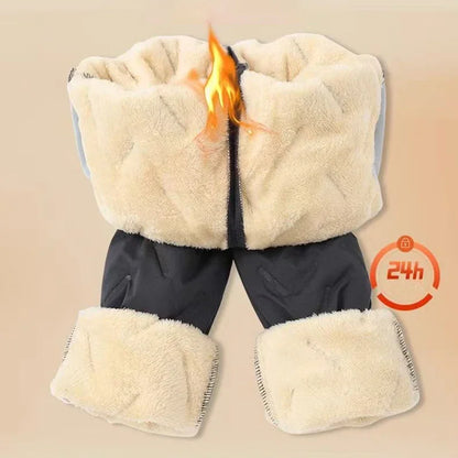 New Women's Plush Thick Fleece Lined Sweatpants Straight-leg Waterproof Pants Outdoor Windproof Outerwear Thermal Trousers