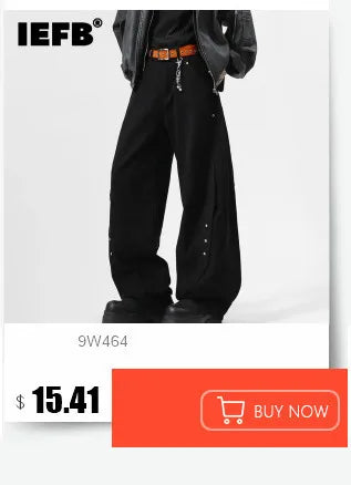 IEFB High Street Men's Jeans Casual Washed Whiskers Solid Color Loose Trendy Straight Wide Leg Male Denim Pants Autumn 9C7862