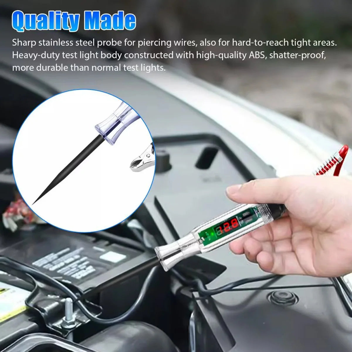 6/12/24v48v Dc Digital Display Extended Spring Cable Automotive Digital Voltage Circuit Tester Truck Automotive Light Test Pen