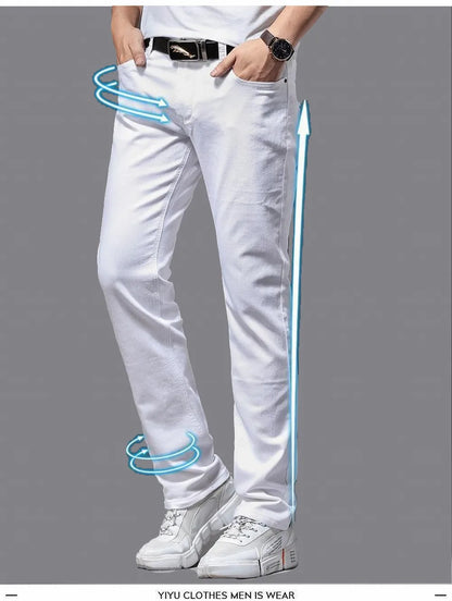Men White Jeans Elasticity Straight Slim Fit Casual Soft Business Classic Brand Trousers Fashion Advanced Stretch Denim Pants