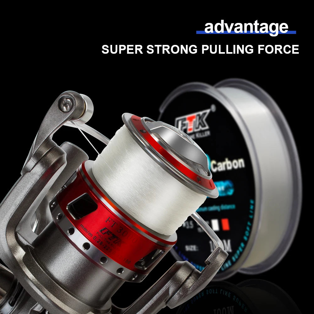 خيط صيد FTK 100M مطلي بالفلوروكربون، 0.14 مم - 0.5 مم، 4.13 رطل - 34.32 رطل، خيط صيد سمك الشبوط أحادي الشعيرات من ألياف الكربون، خيط صيد غاطس