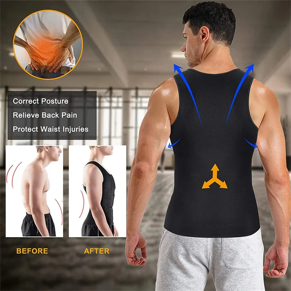 Men's Compression Sweat Sauna Vest New Slimming Suit For Students Waist Belts Body Shaper Tank Top For Workout Fitness Gym