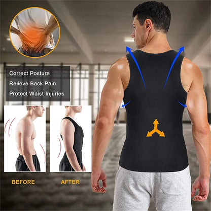 Men's Compression Sweat Sauna Vest New Slimming Suit For Students Waist Belts Body Shaper Tank Top For Workout Fitness Gym