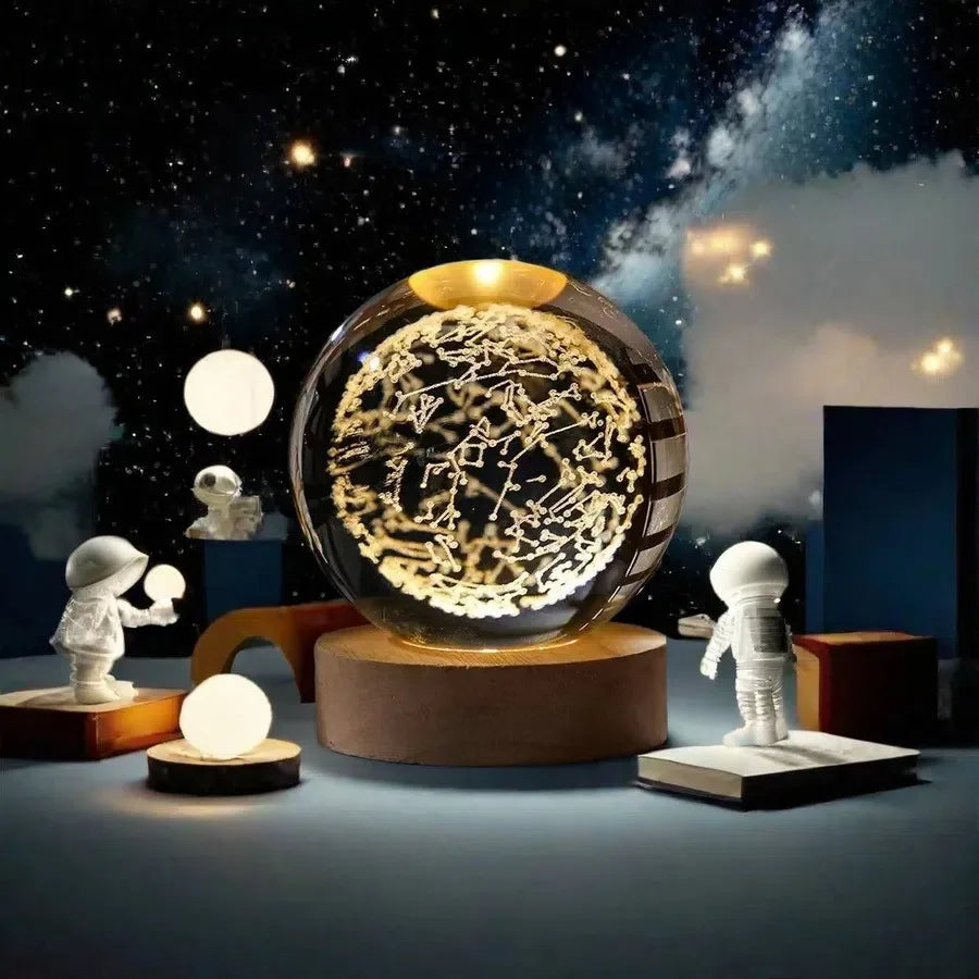 Small 3D Solar System Crystal Ball With LED Base, Night Light For Home Decoration, Gift For Astronomy Lovers
