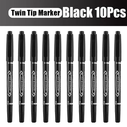 5/10PCs Permanent Marker Black/Blue/Red Oil Marker Pen Twin Tip Fine Nid Marker Ink Stationery Items School & Office Supplies