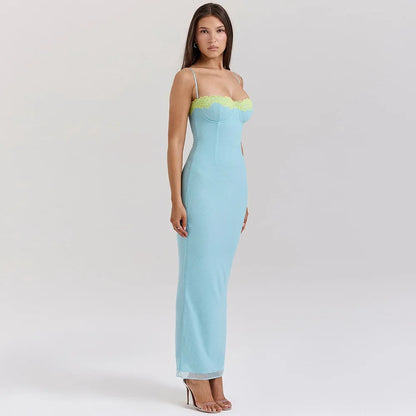 Mesh Lace Spaghetti Strap Sexy Dress Women 2024 Elegant Evening Summer Dress Backless Party Long Midi Dress Vestidos