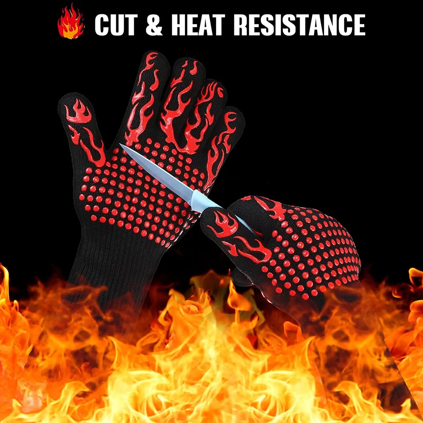 BBQ Gloves Silicone Heat-Resistant Glove Kitchen Microwave Oven Mitts 500 800 Degree Fireproof And Non-Slip Barbecue Gloves