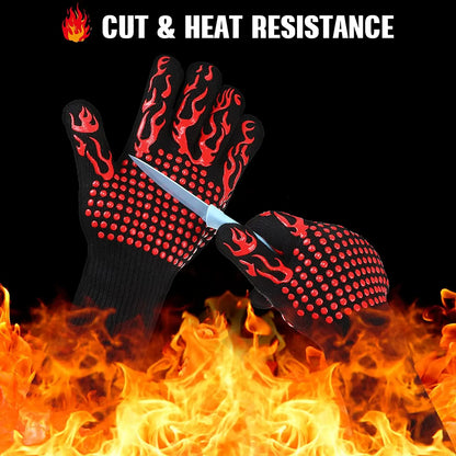 BBQ Gloves Silicone Heat-Resistant Glove Kitchen Microwave Oven Mitts 500 800 Degree Fireproof And Non-Slip Barbecue Gloves
