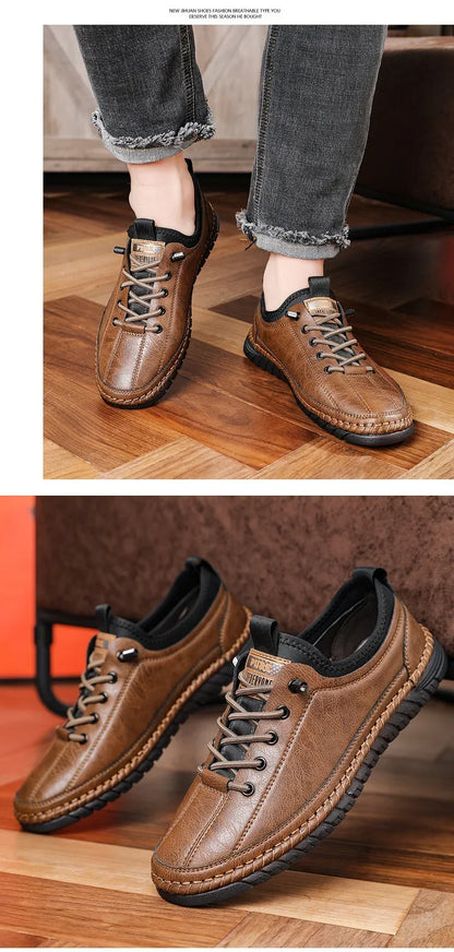 Shoes for Men Leather Casual Handmade Shoes Outdoor Hiking Sneakers Men Breathable Lace Up Sport Mens Shoes Zapatos De Hombre