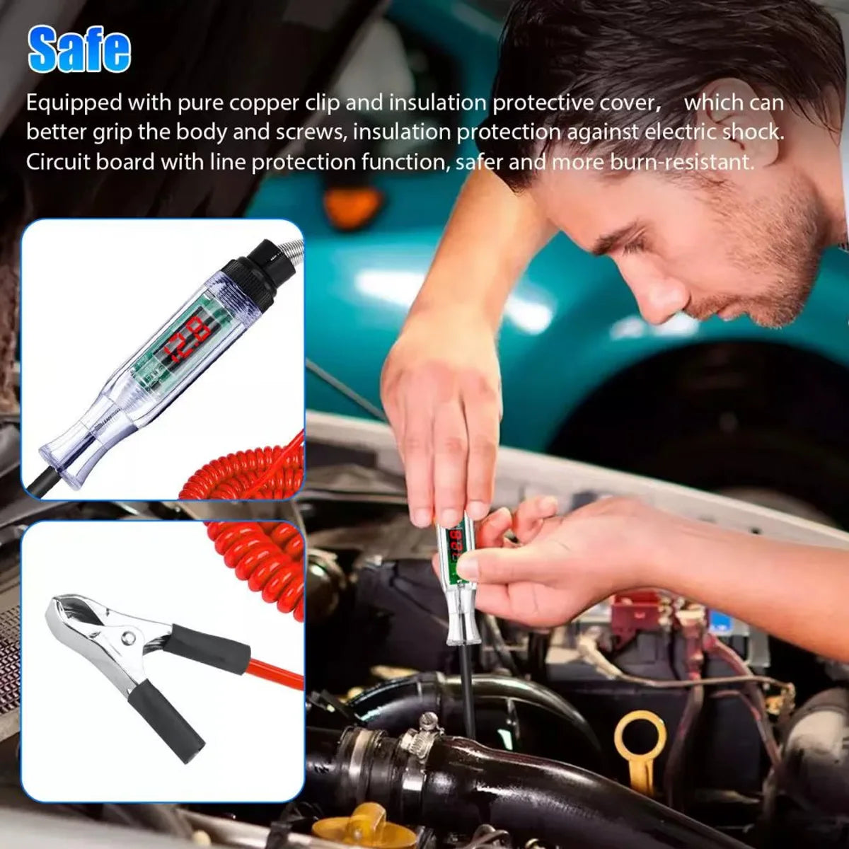 6/12/24v48v Dc Digital Display Extended Spring Cable Automotive Digital Voltage Circuit Tester Truck Automotive Light Test Pen