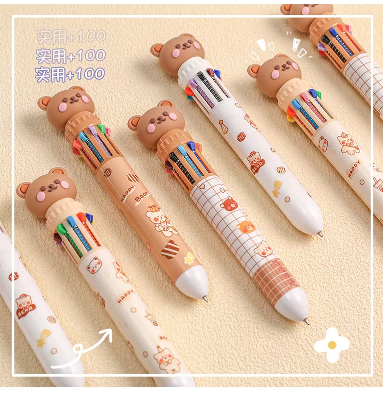 1Pcs 10 Color Cute Bear Pen Cartoon Ballpoint Pen Student Stationery Multi Color Hand Account Pen Learning and Office Supplies