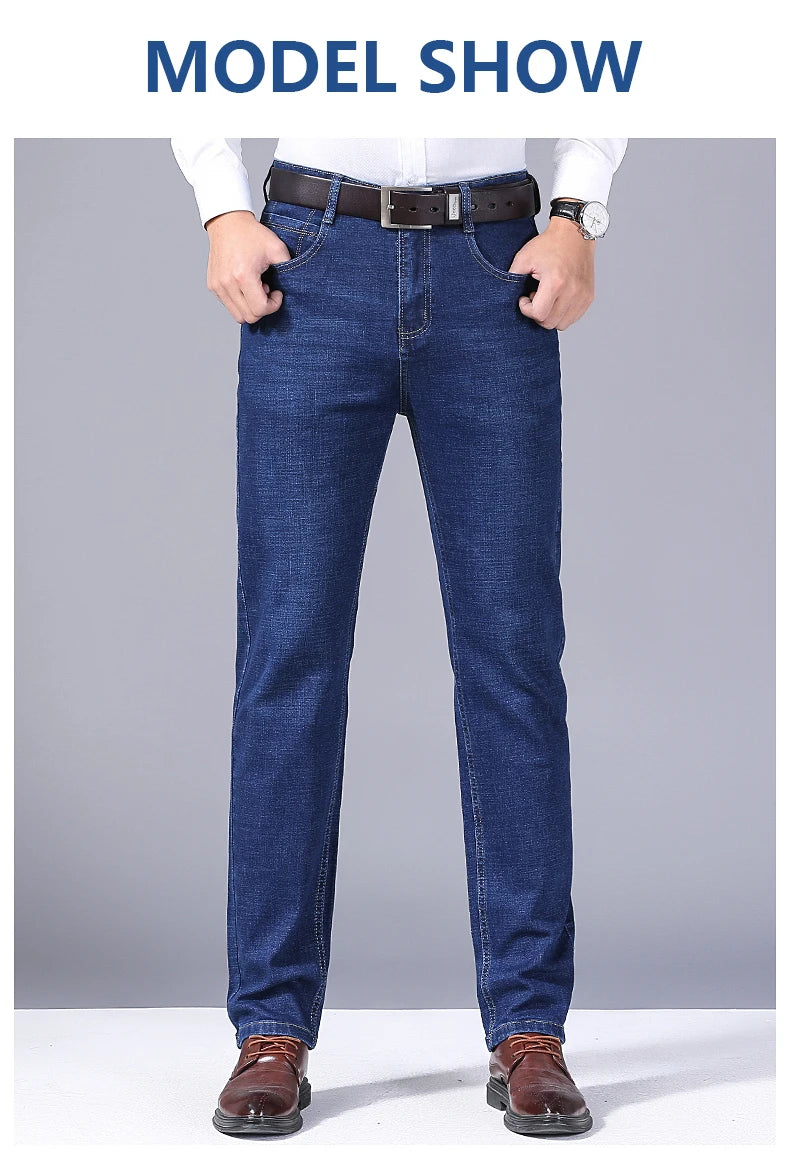 2025 New Business Men's Jeans Casual Comfortable Straight Stretch Fashion Classic Premium Blue Black Denim Pants Large Pants