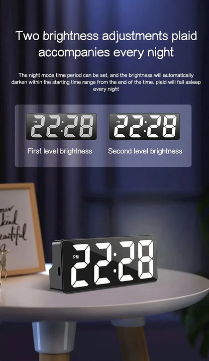 Digital Clock LED Wake Up Light Alarm Clock Bedroom Electronic Desktop Clock With Temperature Display Adjustable Brightness.