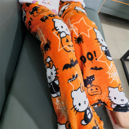 Thicken Hello Kitty Pajama Pants Sanrio Anime Fleece Double Elastic Fabric Soft Trousers Women Trousers Cartoon Birthday Gift